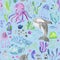 Watercolor Sea Life. Cute beautiful hand drawn water color seamless pattern background