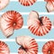 Watercolor sea life nautilus shell vector pattern