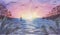 Watercolor Sea / Ocean Landscape with Sunset / Sunrise