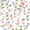 Watercolor seamles pattern with abstract meadow flowers. Hand drawing