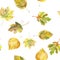 Watercolor seamless background leafs. Autumn Yellow and White