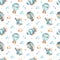 Watercolor seamless boho pattern for boys with helicopter, airship, balloons, clouds on white background