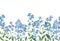 Watercolor seamless border of blue forget-me-not with green leaves on white background