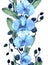 Watercolor seamless border with blue transparent phalaenopsis orchid flowers. seamless print, pattern, vertical border with transp