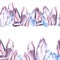 Watercolor seamless border of gentle blue and pink crystal on white background