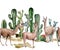 Watercolor seamless border with llama and cacti. Hand painted beautiful illustration with animals and floral on white