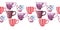 Watercolor seamless borders on the theme of tea drinking with colorful teapots, mugs, tea bags, teaspoons