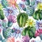 Watercolor seamless cactus pattern