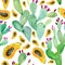 Watercolor seamless cactus pattern background