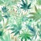 Watercolor seamless cannabis, marijuana leaves. Digital Wall Tile Decor For Home. Generative AI