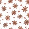 Watercolor seamless Christmas and New Year seamless pattern of star anises isolated on white background. Illustration with grains