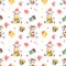 Watercolor seamless Christmas pattern with symbol of the year a cute bull with gifts on a white background
