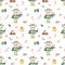 Watercolor seamless Christmas pattern with symbol of the year, cute bull with sweets, gifts, holly on a white background