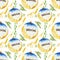 Watercolor seamless festive pattern in ukrainian style, botany elements and glass ball on white background.