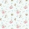 Watercolor seamless floral pattern with cotton. Bohemian natural patterns: leaves, feathers, flowers, rose boho white