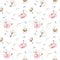 Watercolor seamless floral pattern with cotton. Bohemian natural patterns: leaves, feathers, flowers, rose boho white