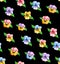 Watercolor seamless floral pattern with pansy viola. Blue,pink, red and yellow flowers on a white background, in black background