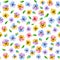 Watercolor seamless floral pattern with summer flowers viola tricolor pansy and leaves in white background for textile,fabric,