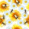 Watercolor seamless handd rawn pattern with bumble bees, nature natural insects, summer vibes modern design. Honeybees