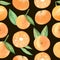 Watercolor seamless mandarin pattern. Tangerine