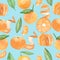 Watercolor seamless mandarin pattern. Tangerine