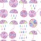 Watercolor seamless pattern of abstract citrus elements on white background.