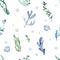 Watercolor seamless pattern with algae, corals