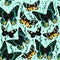 Watercolor seamless pattern with amazing tropical exotic butterflies.