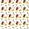 Watercolor seamless pattern with amber linden honey jars with lemon. Wooden spoon with honey. Honey flowing from a stick