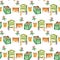 watercolor seamless pattern - apiary in the meadow