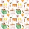 watercolor seamless pattern - apiary in the meadow
