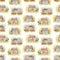 Watercolor seamless pattern with autumn landscape and country house