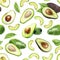 Watercolor seamless pattern avocado isolated on white.