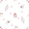 watercolor seamless pattern for baby textile in nautical style. cute characters for kids whale, house, boat, life buoy