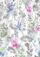 Watercolor seamless pattern, background with a floral pattern. Beautiful vintage drawings of plants, flowers,willow branch, berry