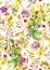 Watercolor seamless pattern, background with a floral pattern. Beautiful vintage drawings of plants, flowers,willow branch, berry