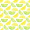 Watercolor seamless pattern. Background with lemon slices isolated on white. Citrus wallpaper or textile design.