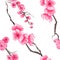 Watercolor seamless pattern beautiful bouquets with sakura spring bloom