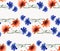 Watercolor seamless pattern with beautiful horizontal garland of wild blue cornflowers and red poppies