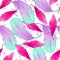 Watercolor seamless pattern with bird feathers.