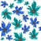 watercolor seamless pattern with blue and green flowers. Lilies, cornflowers, chrysanthemums.