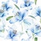 Watercolor Seamless Pattern Of Blue Lilies