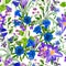 Watercolor seamless pattern, blue and purple wild field flowers