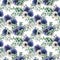 Watercolor seamless pattern with blue and white anemone, eucalyptus leaves. Hand painted anemones, green brunch on white