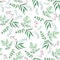 Watercolor Seamless pattern of branches, green leaves, herbs, tropical plant.. Vector fresh eco background on white