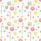 Watercolor seamless pattern with bright candies, lollipops and sweets