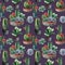 Watercolor seamless pattern with cactus. Hand painted cereus, echeveria, echinocactus grusonii with green and blue