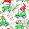 Watercolor seamless pattern with cartoon holidays cars
