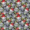 Watercolor seamless pattern with cartoon holidays cars, trees and gifts.