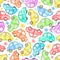 Watercolor seamless pattern with cartoon multicolored cars and flowers